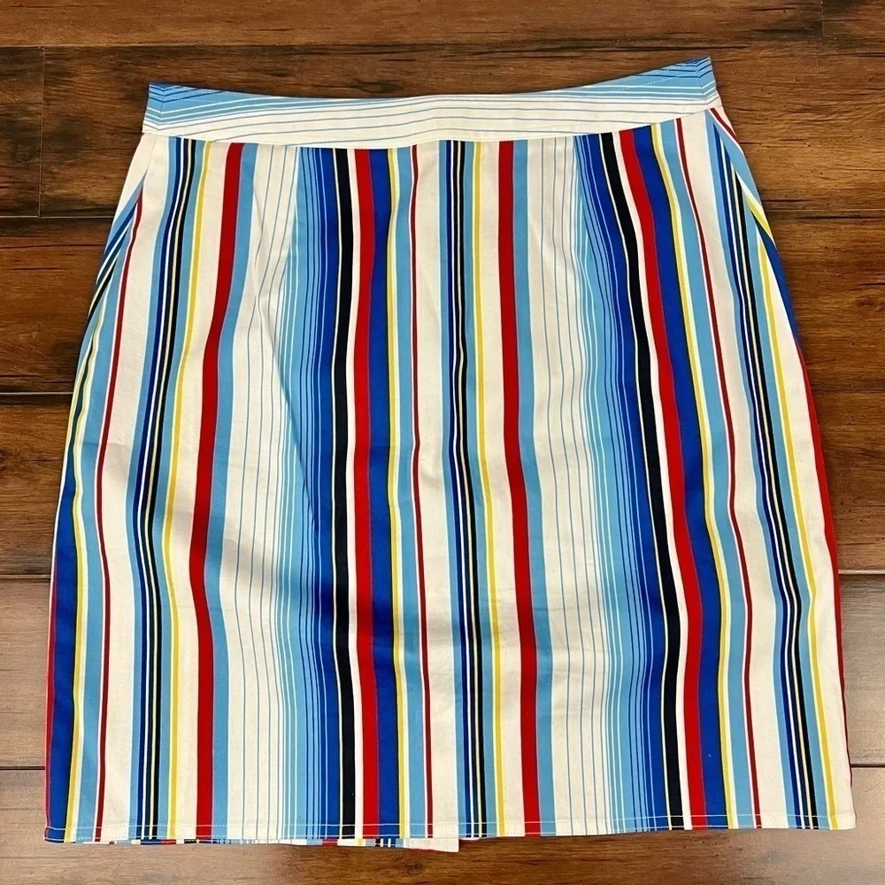 Brooks Brothers Coastal Nautical Stripe Button Front A-Line Skirt - Size 6 - Picture 4 of 7